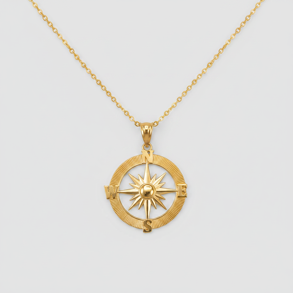 Gold Compass Pendant Necklace (yellow, white, rose gold, 10k, 14k)