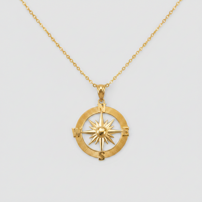 Gold Compass Pendant Necklace (yellow, white, rose gold, 10k, 14k)