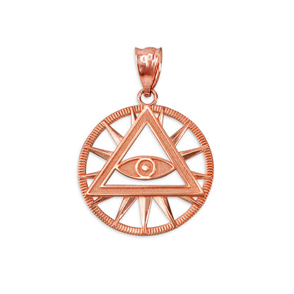 Gold Eye of Providence Illuminati Charm Necklace (yellow, white, rose, 2-tone gold, 10k, 14k)