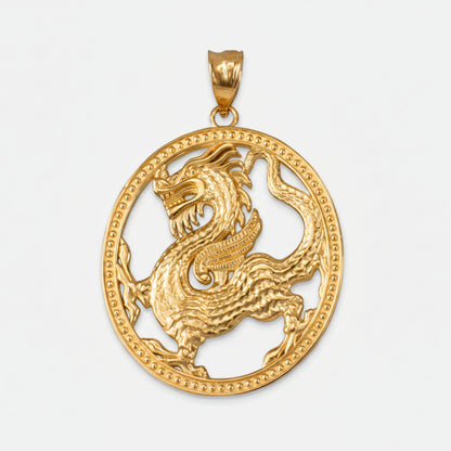 Gold dragon oval pendant