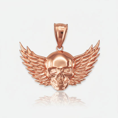 Polished Gold Winged Skull Pendant (yellow, white, rose gold, 10K, 14K)