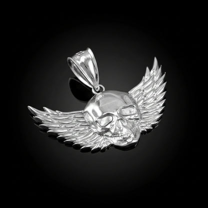 Polished Gold Winged Skull Pendant (yellow, white, rose gold, 10K, 14K)