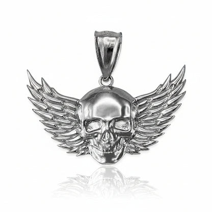 Polished Gold Winged Skull Pendant (yellow, white, rose gold, 10K, 14K)
