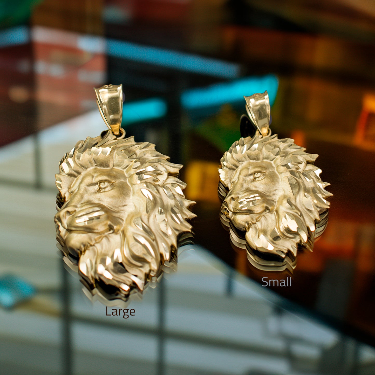 Gold Lion Face Satin DC Leo Pendant S/L (yellow, white, rose gold, 10k, 14k)