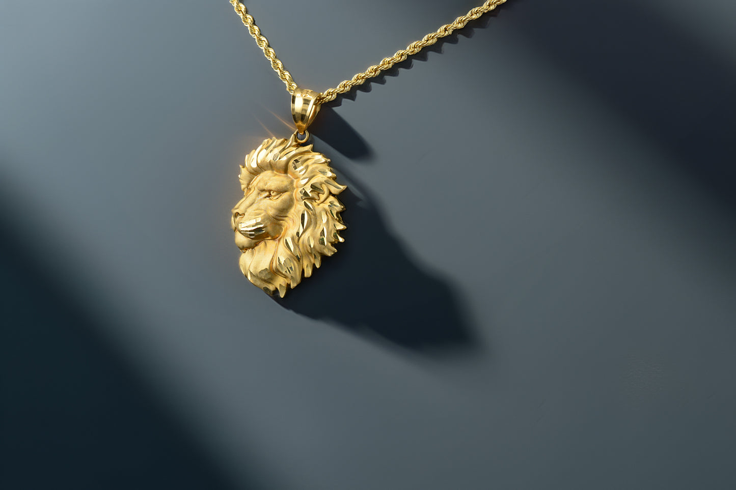 Gold Lion Face Satin DC Leo Pendant S/L (yellow, white, rose gold, 10k, 14k)