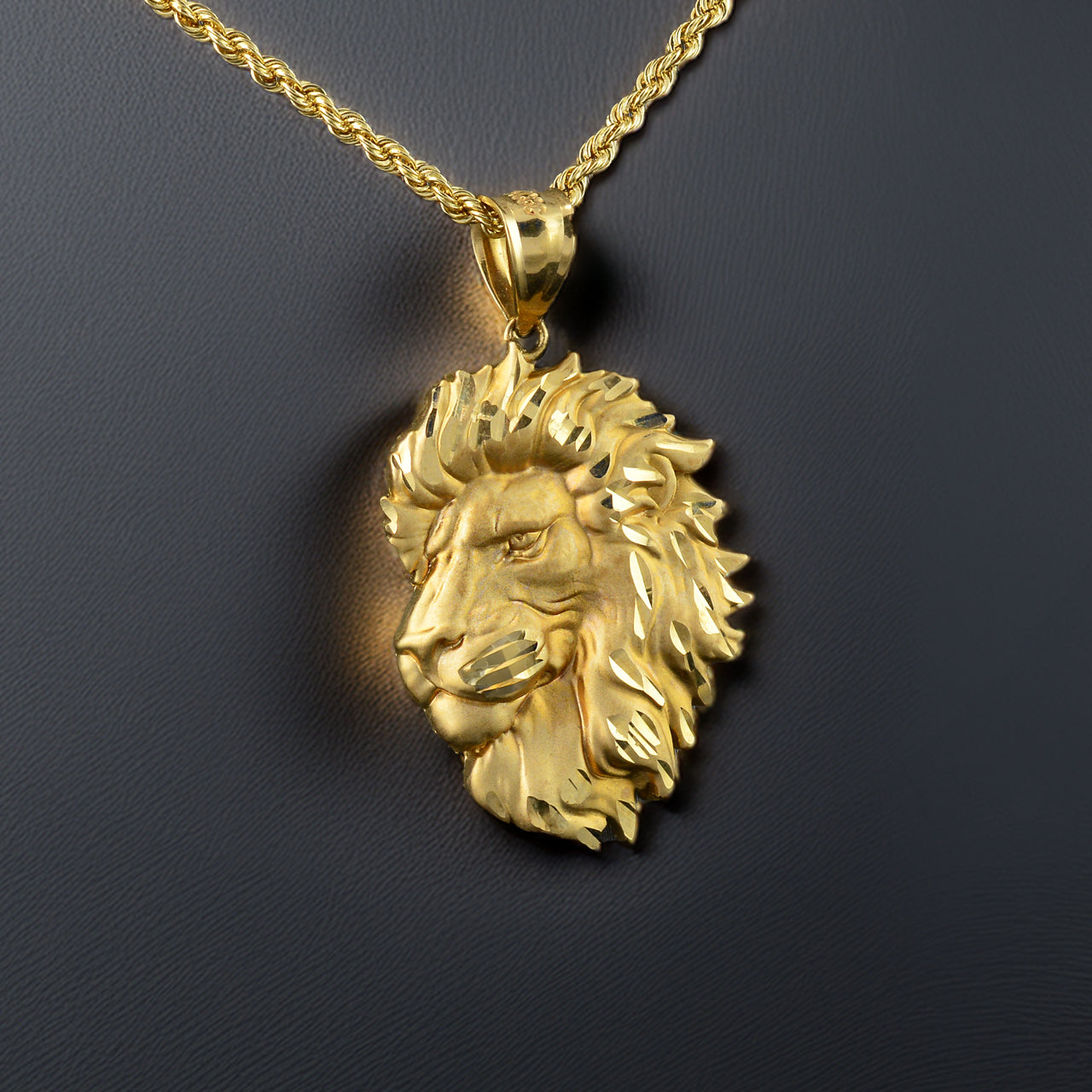 Gold Lion Face Satin DC Leo Pendant S/L (yellow, white, rose gold, 10k, 14k)