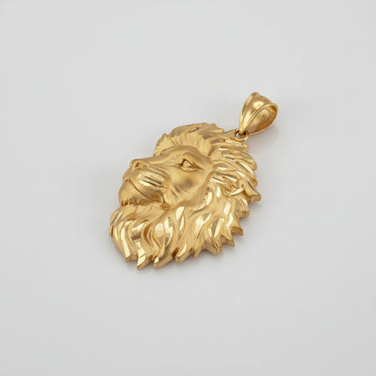 Gold Lion Face Satin DC Leo Pendant S/L (yellow, white, rose gold, 10k, 14k)