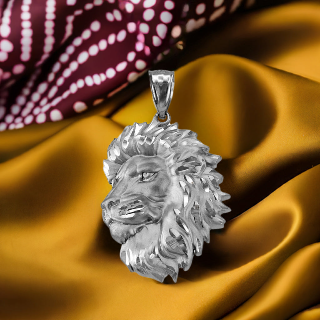 Sterling Silver Lion Face Satin DC Leo Pendant Necklace