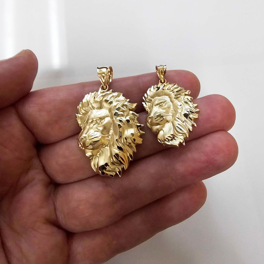 Gold Lion Face Satin DC Leo Pendant S/L (yellow, white, rose gold, 10k, 14k)
