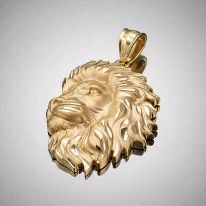 Gold Lion Face Satin DC Leo Pendant S/L (yellow, white, rose gold, 10k, 14k)