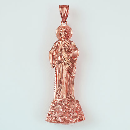 Gold Saint Jude Diamond-cut Pendant (S/M/L, Yellow, White, Rose Gold, 10K/14K)