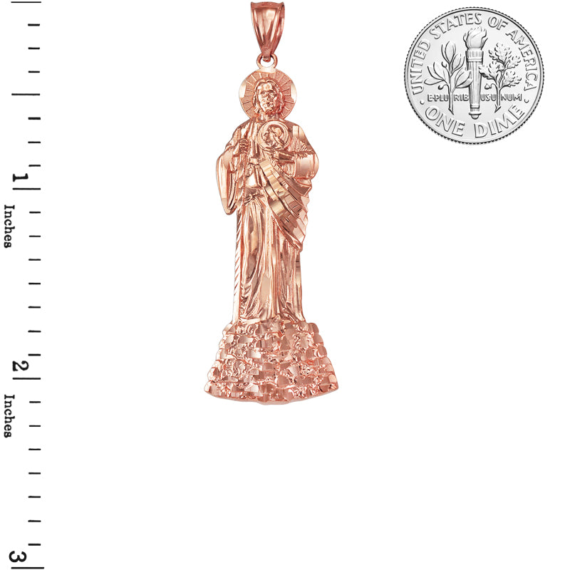 Gold Saint Jude Diamond-cut Pendant (S/M/L, Yellow, White, Rose Gold, 10K/14K)