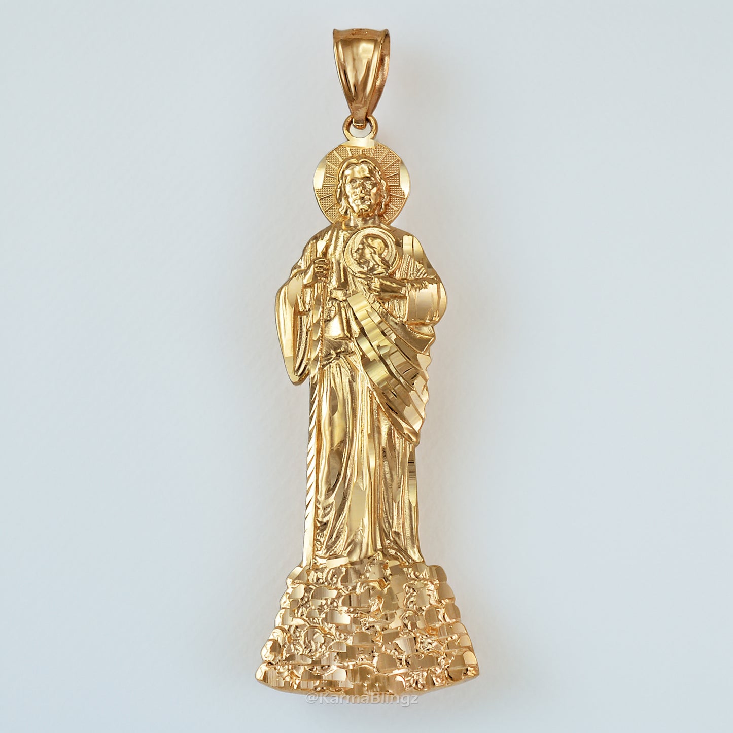 Gold Saint Jude Diamond-cut Pendant (S/M/L, Yellow, White, Rose Gold, 10K/14K)