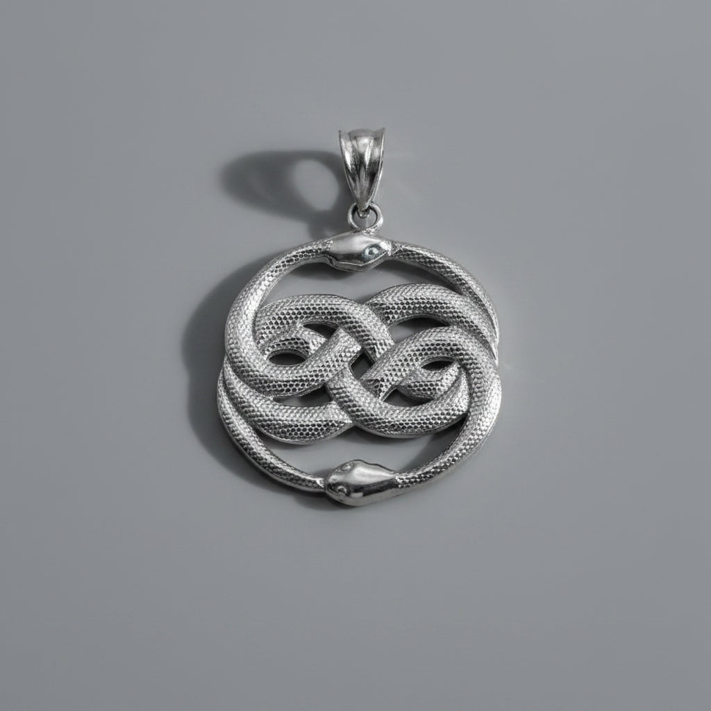 Sterling Silver Twin Ouroboros Snakes Double Infinity Pendant Necklace