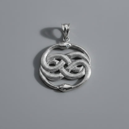 Sterling Silver Twin Ouroboros Snakes Double Infinity Pendant Necklace