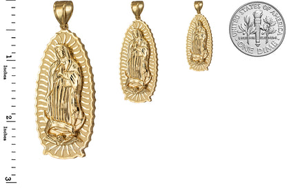 Gold Our Lady of Guadalupe Virgin Mary Pendant 10K 14K, 3 Sizes, Yellow, White, Rose