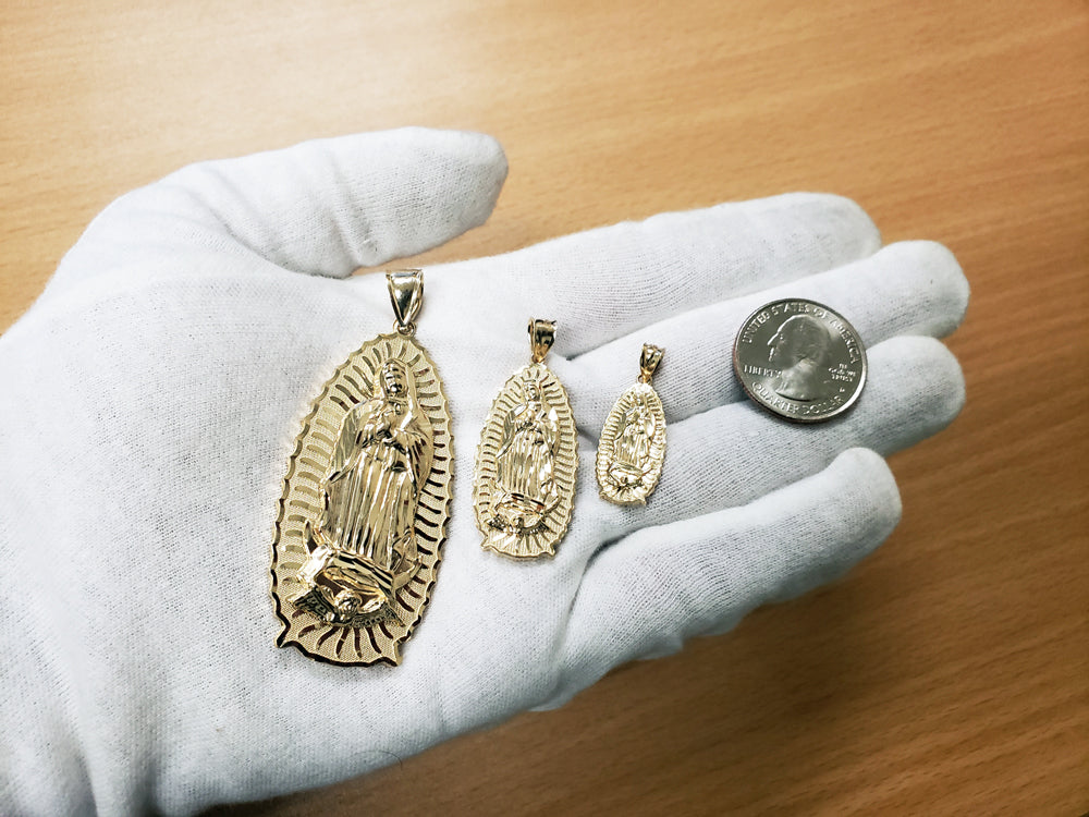 Gold Our Lady of Guadalupe Virgin Mary Pendant 10K 14K, 3 Sizes, Yellow, White, Rose