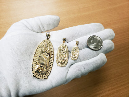 Gold Our Lady of Guadalupe Virgin Mary Pendant 10K 14K, 3 Sizes, Yellow, White, Rose
