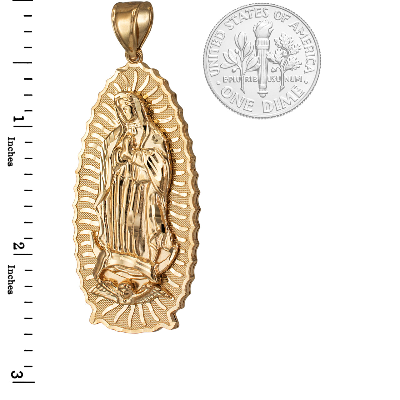 Gold Our Lady of Guadalupe Virgin Mary Pendant 10K 14K, 3 Sizes, Yellow, White, Rose