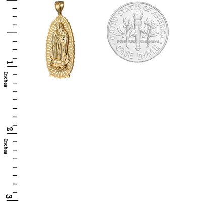 Gold Our Lady of Guadalupe Virgin Mary Pendant 10K 14K, 3 Sizes, Yellow, White, Rose