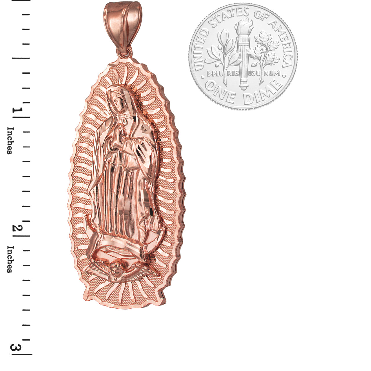 Gold Our Lady of Guadalupe Virgin Mary Pendant 10K 14K, 3 Sizes, Yellow, White, Rose