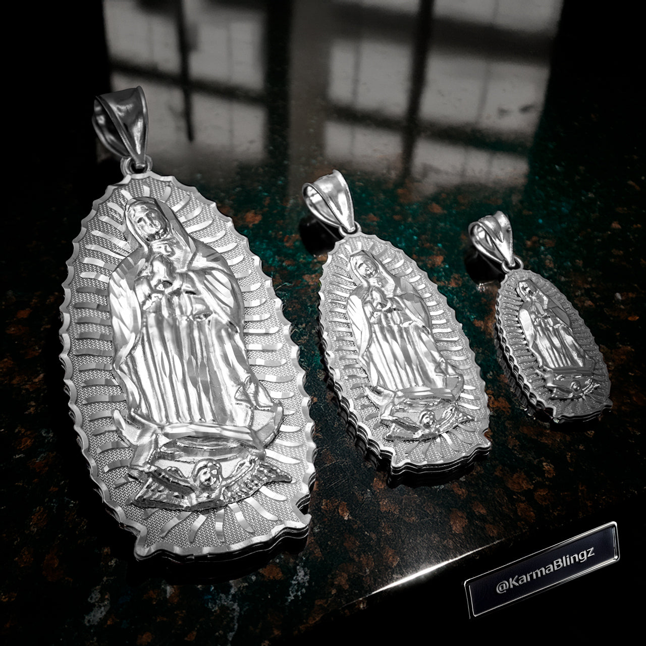 Sterling Silver Our Lady of Guadalupe Virgin Mary Pendant, 3 Sizes