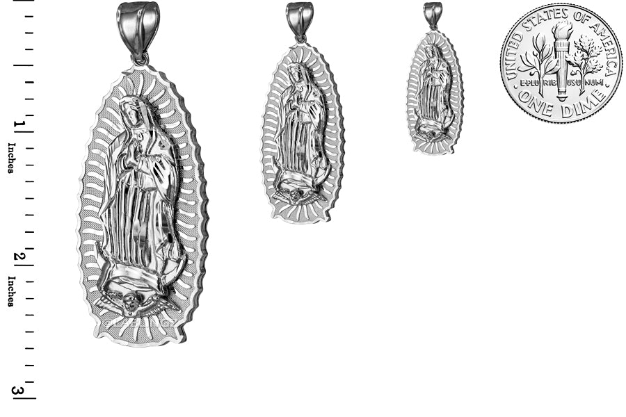 Sterling Silver Our Lady of Guadalupe Virgin Mary Pendant, 3 Sizes