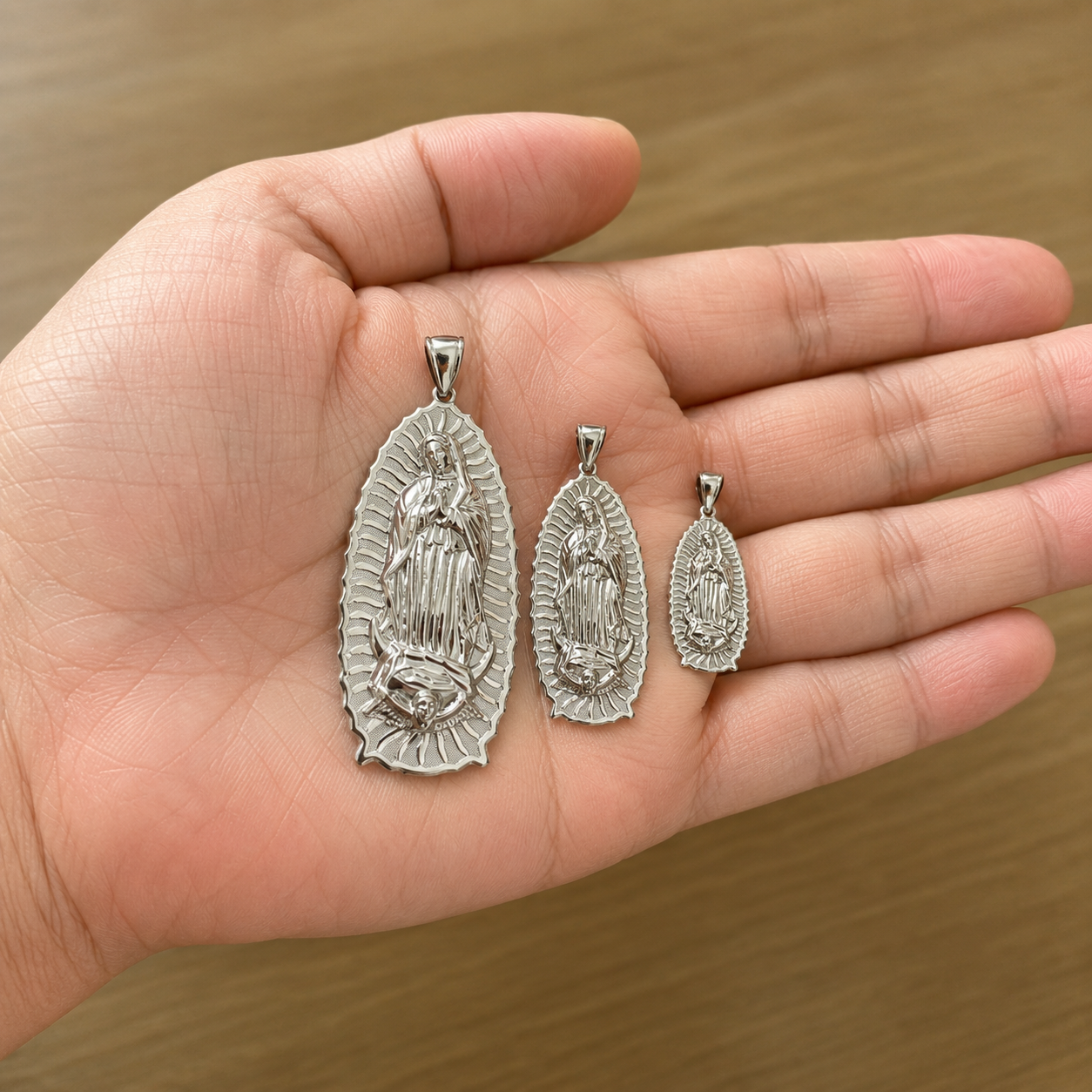 Sterling Silver Our Lady of Guadalupe Virgin Mary Pendant, 3 Sizes