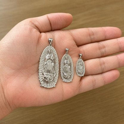 Sterling Silver Our Lady of Guadalupe Virgin Mary Pendant, 3 Sizes