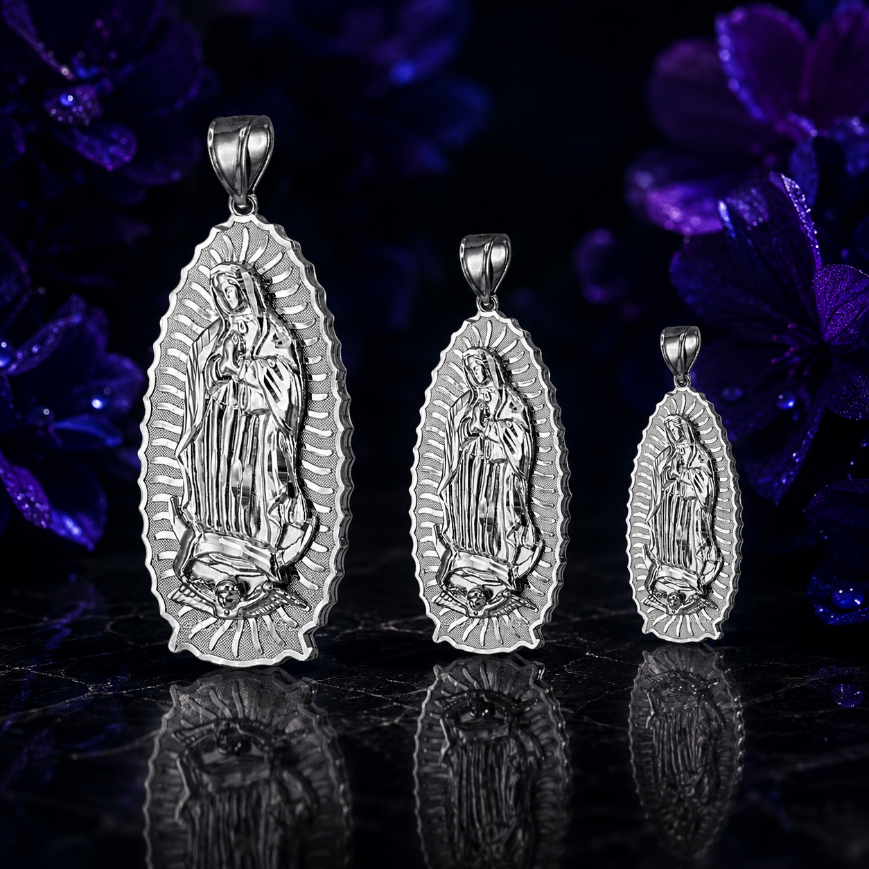 Sterling Silver Our Lady of Guadalupe Virgin Mary Pendant, 3 Sizes