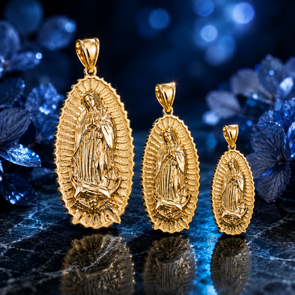 Gold Our Lady of Guadalupe Virgin Mary Pendant 10K 14K, 3 Sizes, Yellow, White, Rose