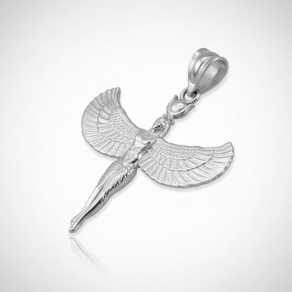 Sterling Silver Egyptian Isis Standing Winged Goddess Pendant Necklace