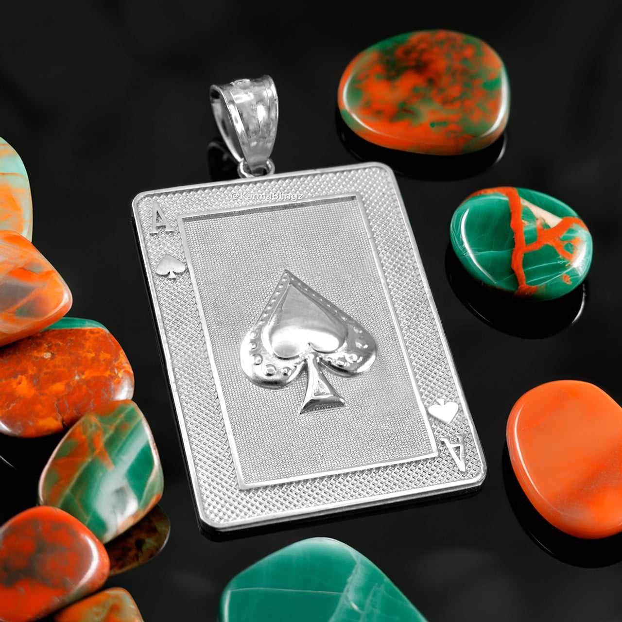 Sterling Silver Ace of Spades Poker Card Pendant Karma Blingz