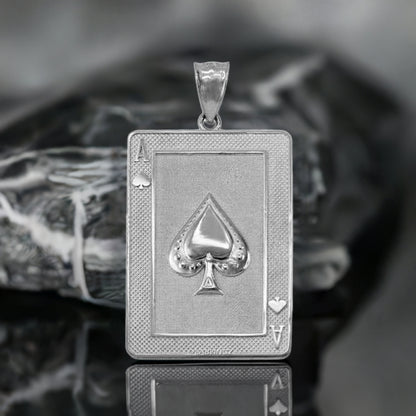 Sterling Silver Ace of Spades Poker Card Pendant