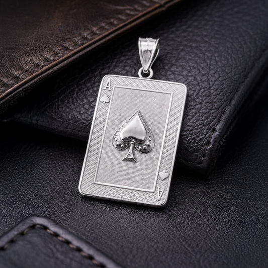 Sterling Silver Ace of Spades Poker Card Pendant Karma Blingz