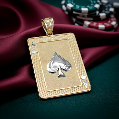 Gold Ace of Spades Poker Card Pendant (yellow, white, rose, 2-tone, 10K, 14K)