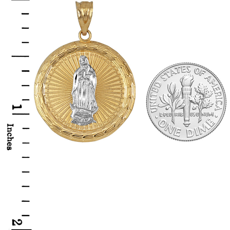 Gold Virgin Mary Guadalupe Medallion Pendant Necklace in 10K or 14K, Yellow, White, Rose, 2-Tone
