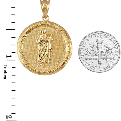 Gold Saint Jude Medallion Pendant Necklace in 10K or 14K, Yellow, White, Rose, 2-Tone