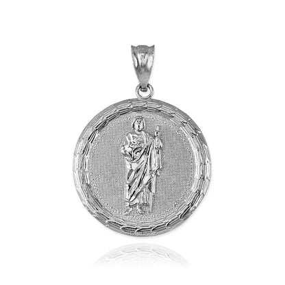 Gold Saint Jude Medallion Pendant Necklace in 10K or 14K, Yellow, White, Rose, 2-Tone