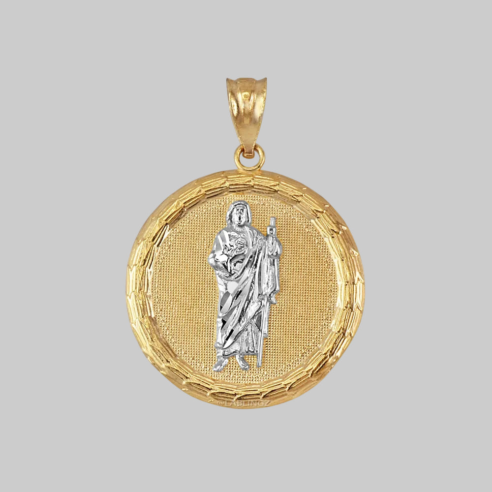 Gold Saint Jude Medallion Pendant Necklace in 10K or 14K, Yellow, White, Rose, 2-Tone