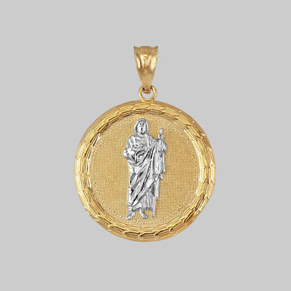 Gold Saint Jude Medallion Pendant Necklace in 10K or 14K, Yellow, White, Rose, 2-Tone