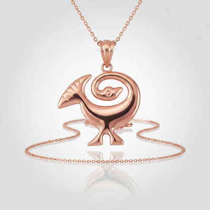 Gold Sankofa Bird Pendant Necklace West African Adinkra Symbol Charm Yellow, White, Rose Gold 10K 14K