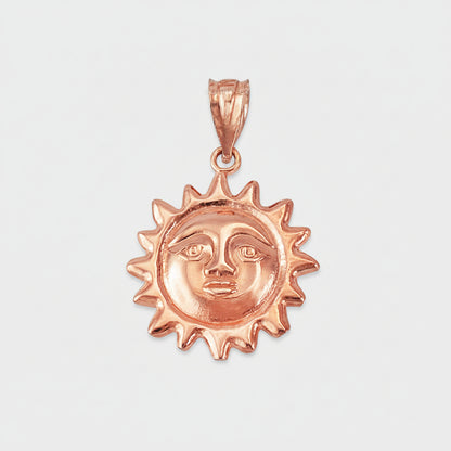 Gold Sun Face Celestial Pendant Necklace (yellow, white, rose gold, 10k, 14k)