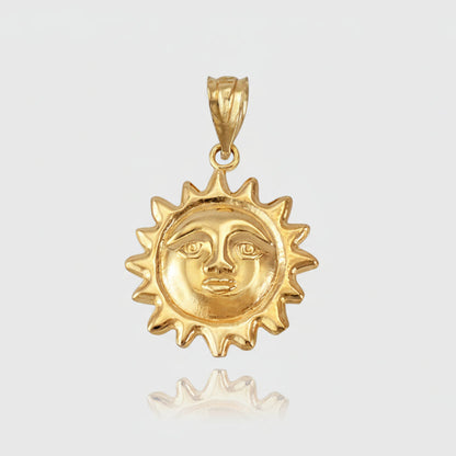 Gold Sun Face Celestial Pendant Necklace (yellow, white, rose gold, 10k, 14k)