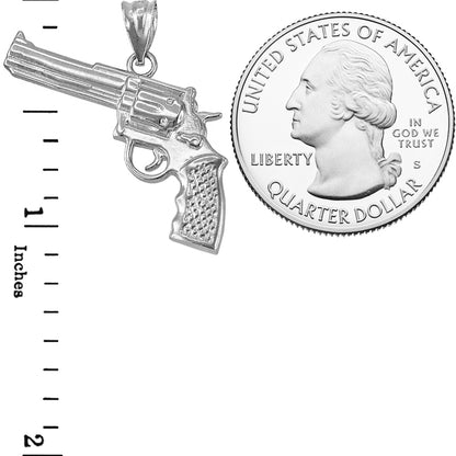 Sterling Silver Revolver Gun Pendant Necklace