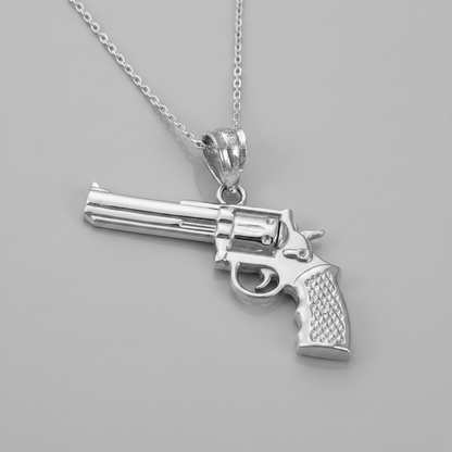 Sterling Silver Revolver Gun Pendant Necklace