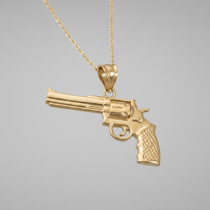 Gold Magnum Revolver Gun Pendant Necklace (10k, 14k, yellow, white, rose gold)
