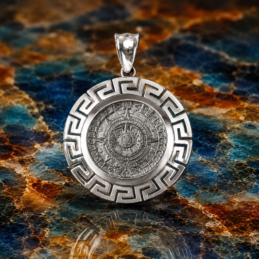 Sterling Silver Aztec Mayan Sun Stone Calendar Pendant – Ancient Symbol Jewelry