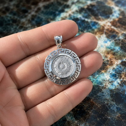 Sterling Silver Aztec Mayan Sun Stone Calendar Pendant – Ancient Symbol Jewelry