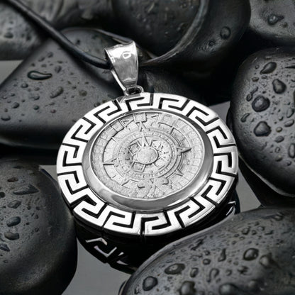 Sterling Silver Aztec Mayan Sun Stone Calendar Pendant – Ancient Symbol Jewelry